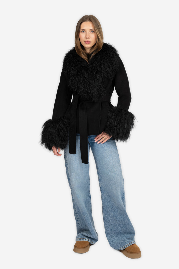 Marta Coat Mongolian Short Black
