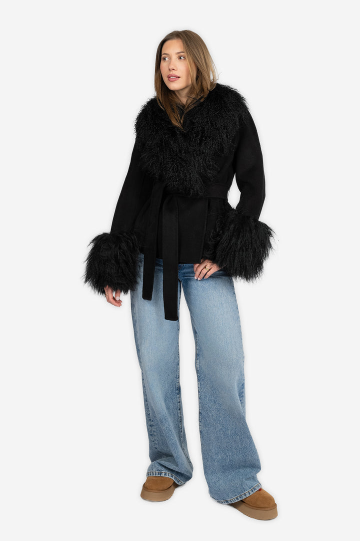 Marta Coat Mongolian Short Black