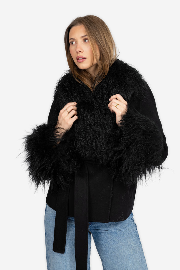 Marta Coat Mongolian Short Black