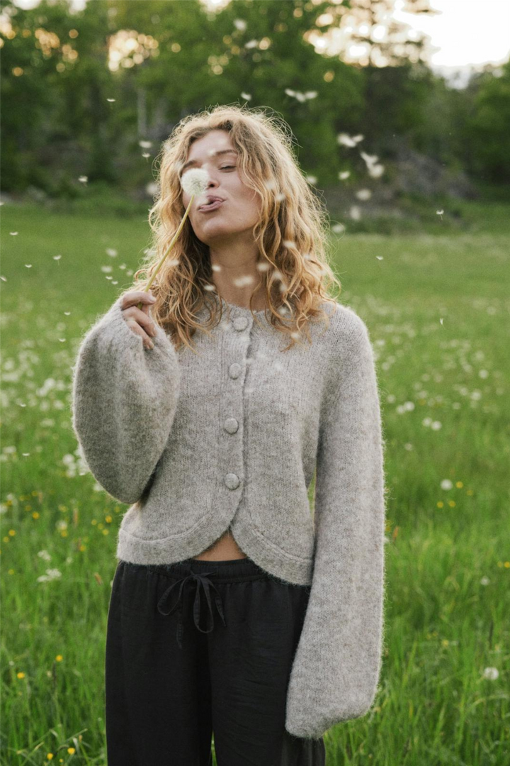 Gio Fluffy Knit Cardigan Beige Melange