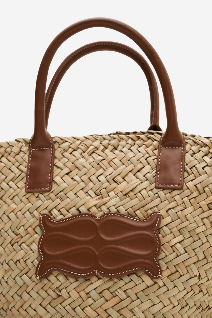 Large Monogram Straw Tote Cognac