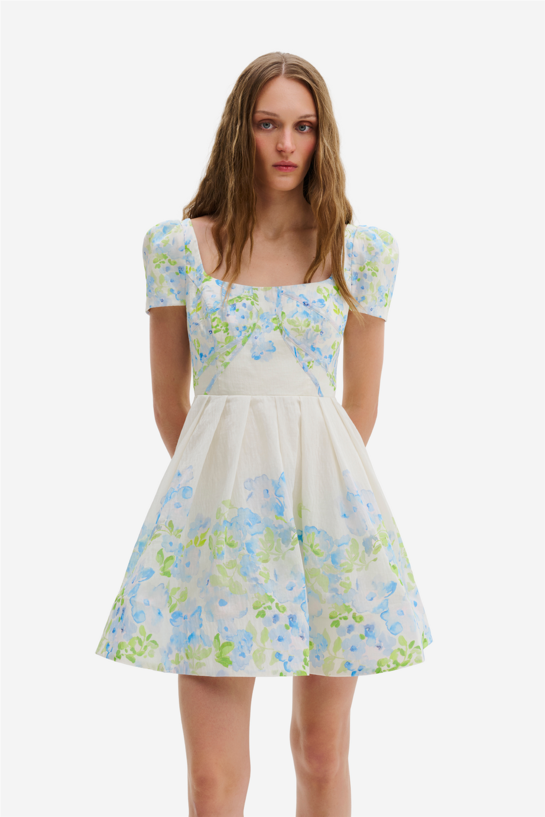 Vanda Pouf Sleeve Mini Dress Pastel Floral Vanilla