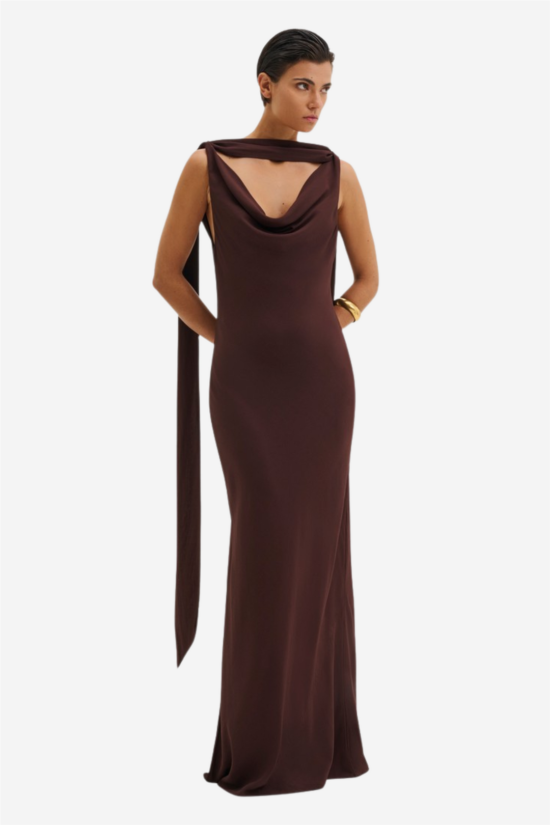 Vida Cowl Neck Scarf Maxi Dress Espresso