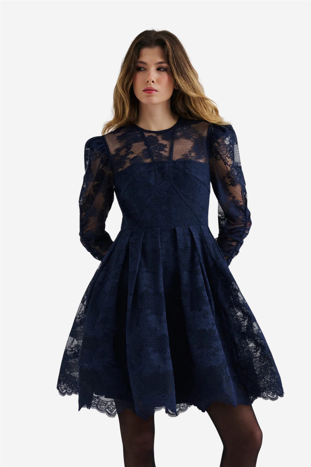 Leoni Lace Mini Dress Dark Blue