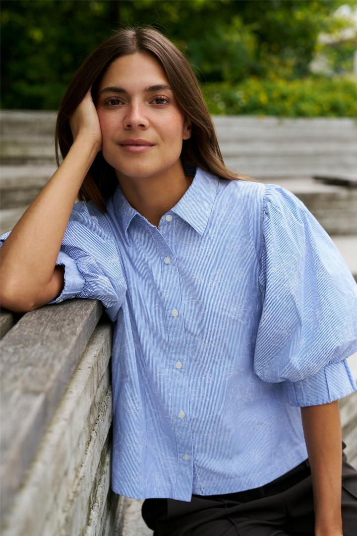 Etta Flower Stripe Shirt Light Blue