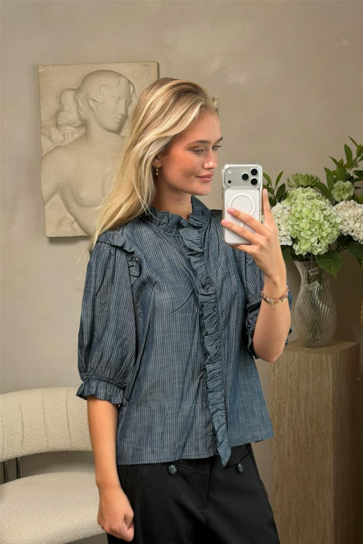 Chacha Chambray Stripe Blouse Dark Blue