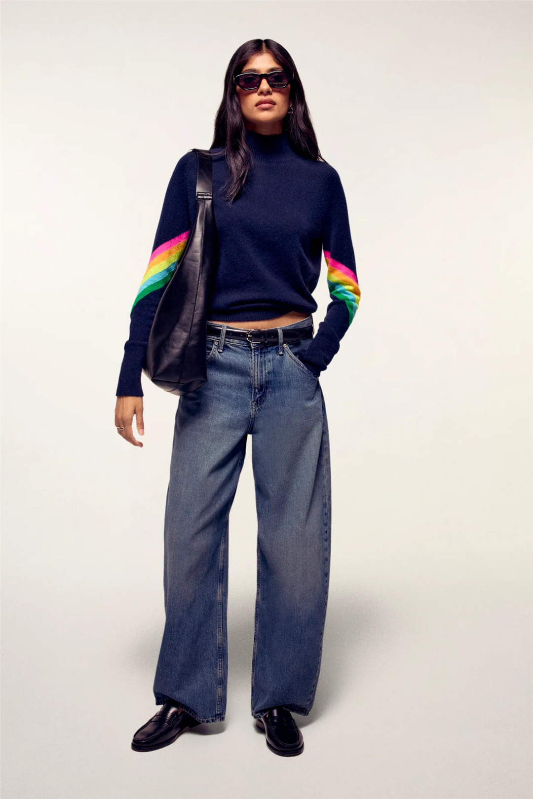 Striped Mock-Neck Sweater Navy