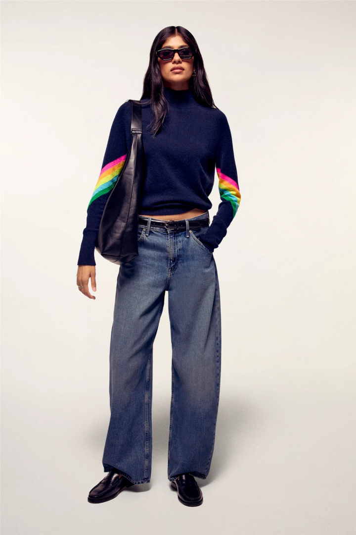 Striped Mock-Neck Sweater Navy