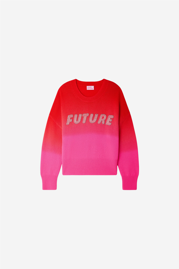 Pearl Embroidered Crewneck Sweater Fire Orange