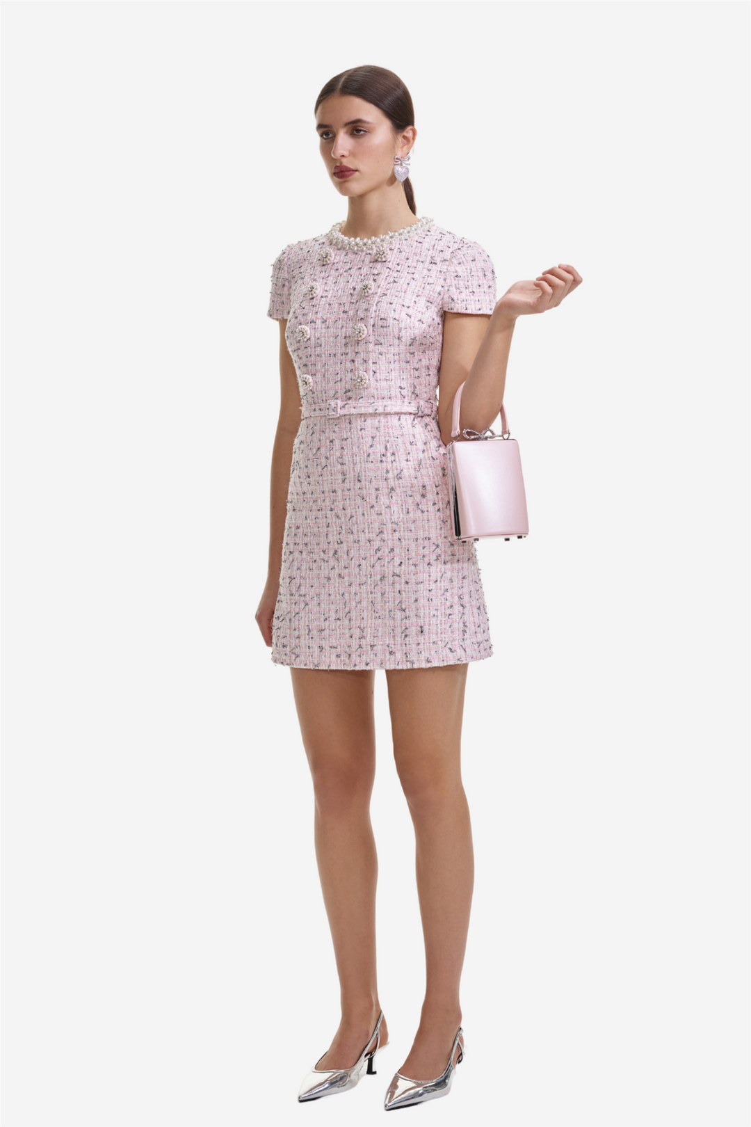 Pink Boucle Pearl Mini Dress