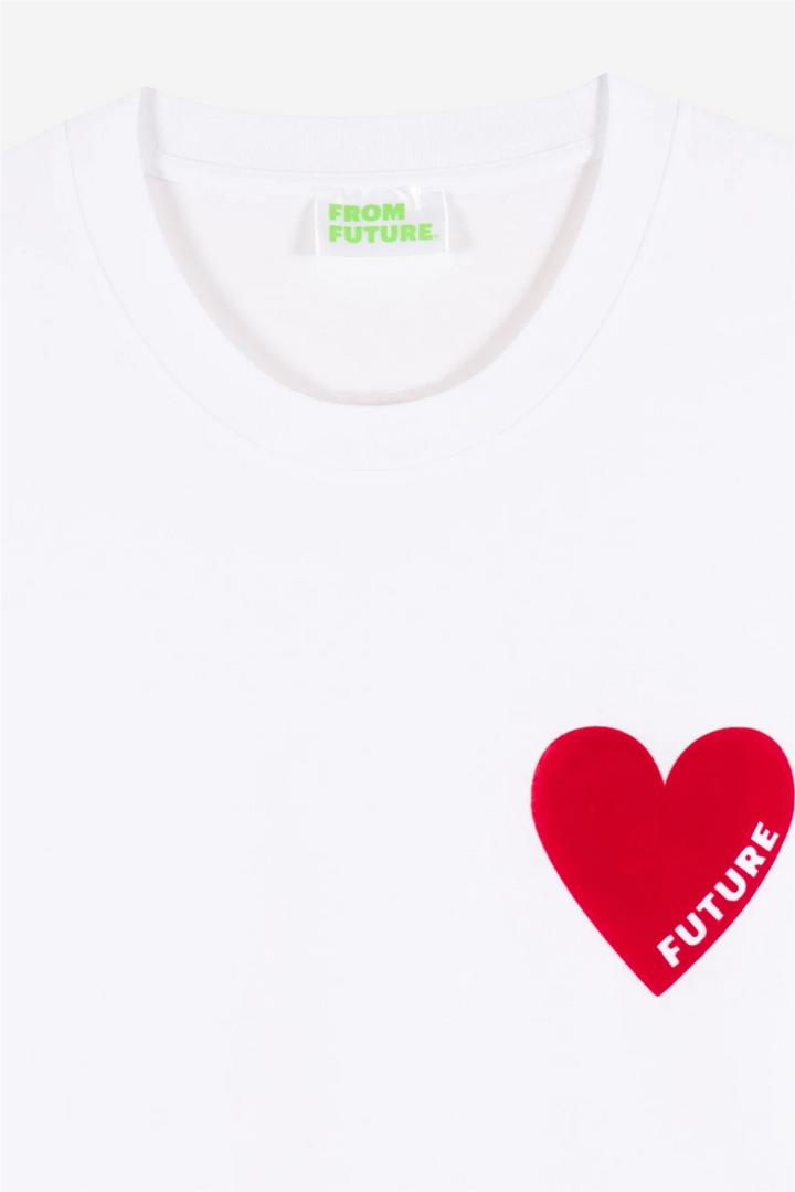 Crewneck Short Sleeve Heart T-Shirt Blanc