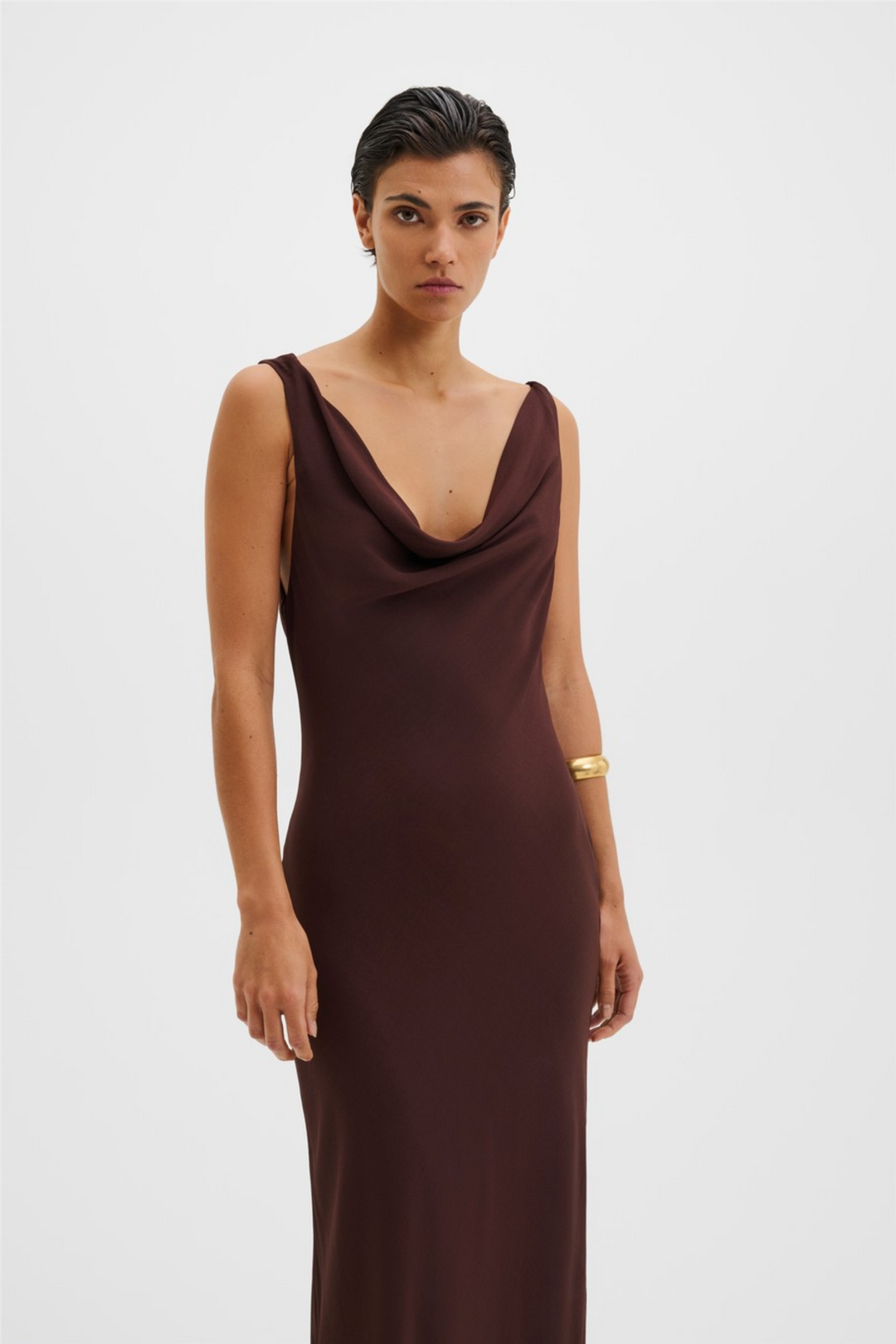 Vida Cowl Neck Scarf Maxi Dress Espresso