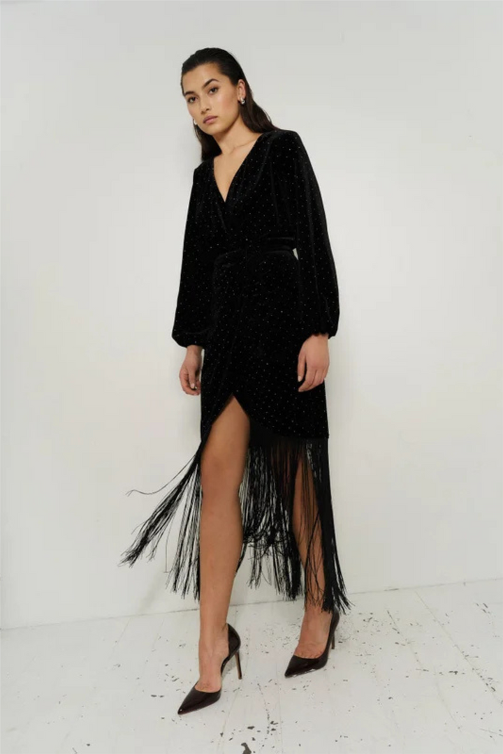Sine Stud Velour Dress Black