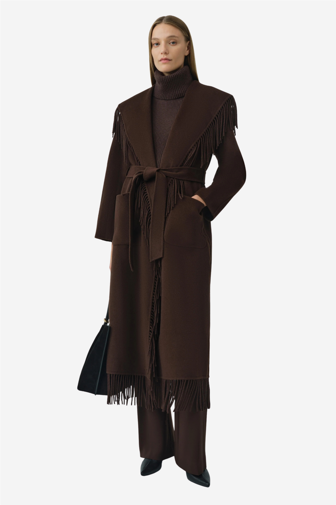 Carrie Fringe Robe Coat Choco Late