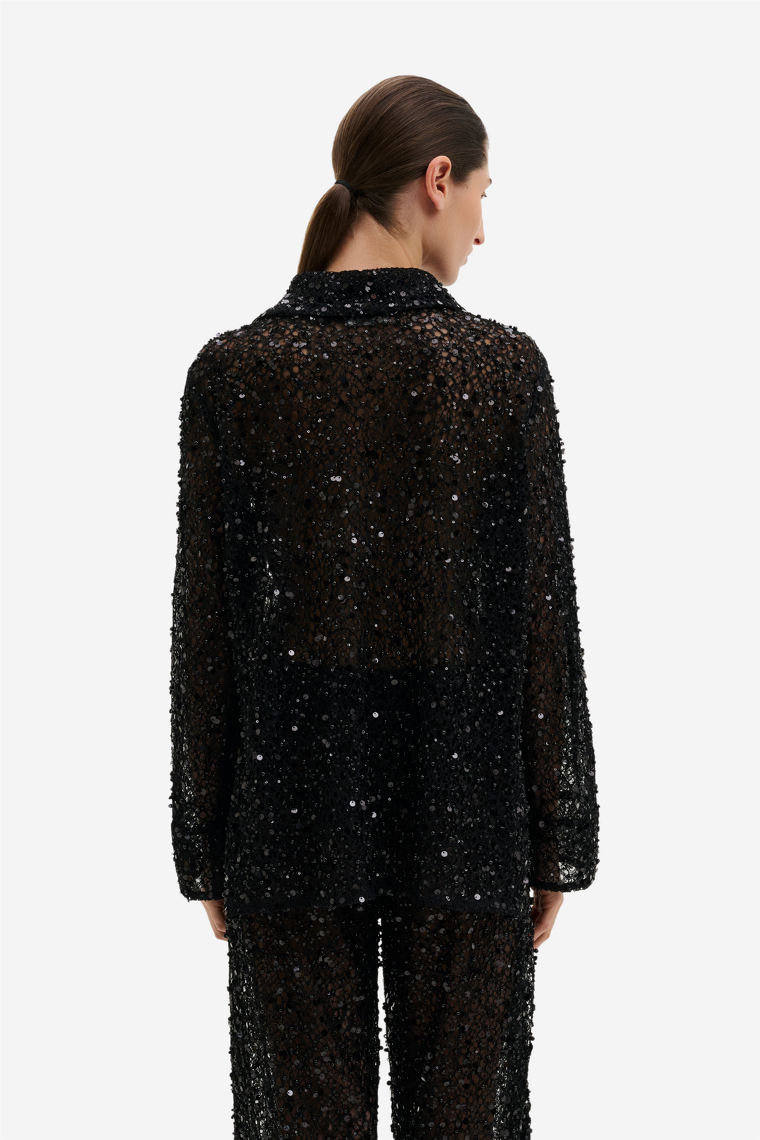 Philippa Embellished Lace Shirt Black