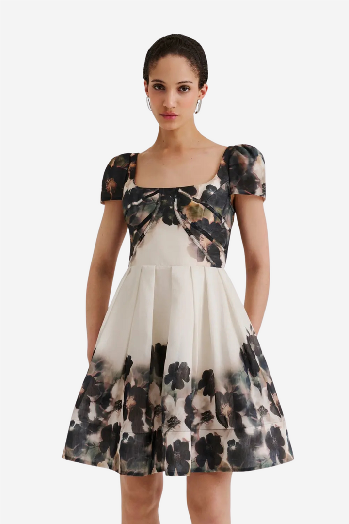 Vanda Pouf Sleeve Mini Dress Dusty Poppy