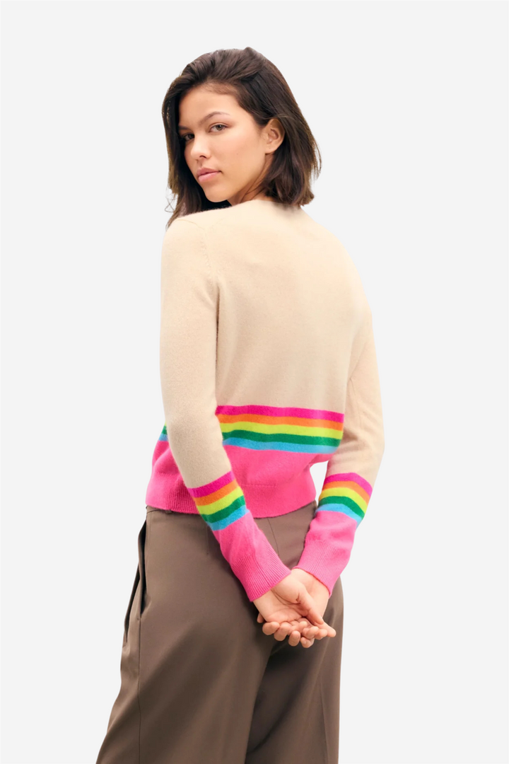 Low Crewneck Sweater With Multicolored Stripes Sable