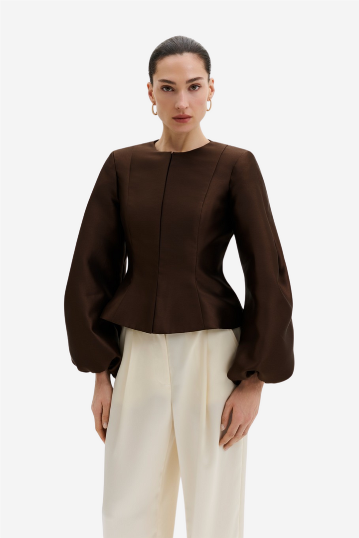 Vendela Balloon Sleeve Blouse Dark Brown