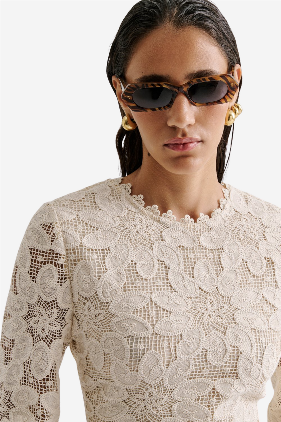 Imani Guipure Lace Mini Dress Sand