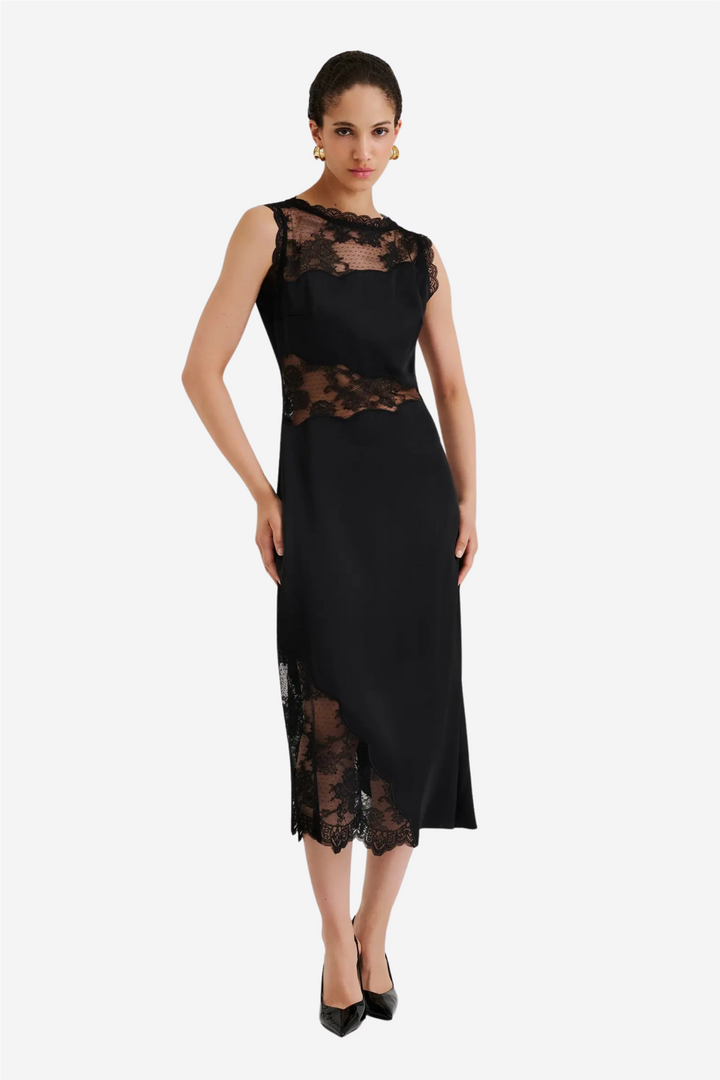 Desire Lace Midi Dress Black