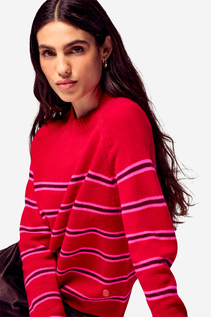 Striped Mock-Neck Sweater Warm Red