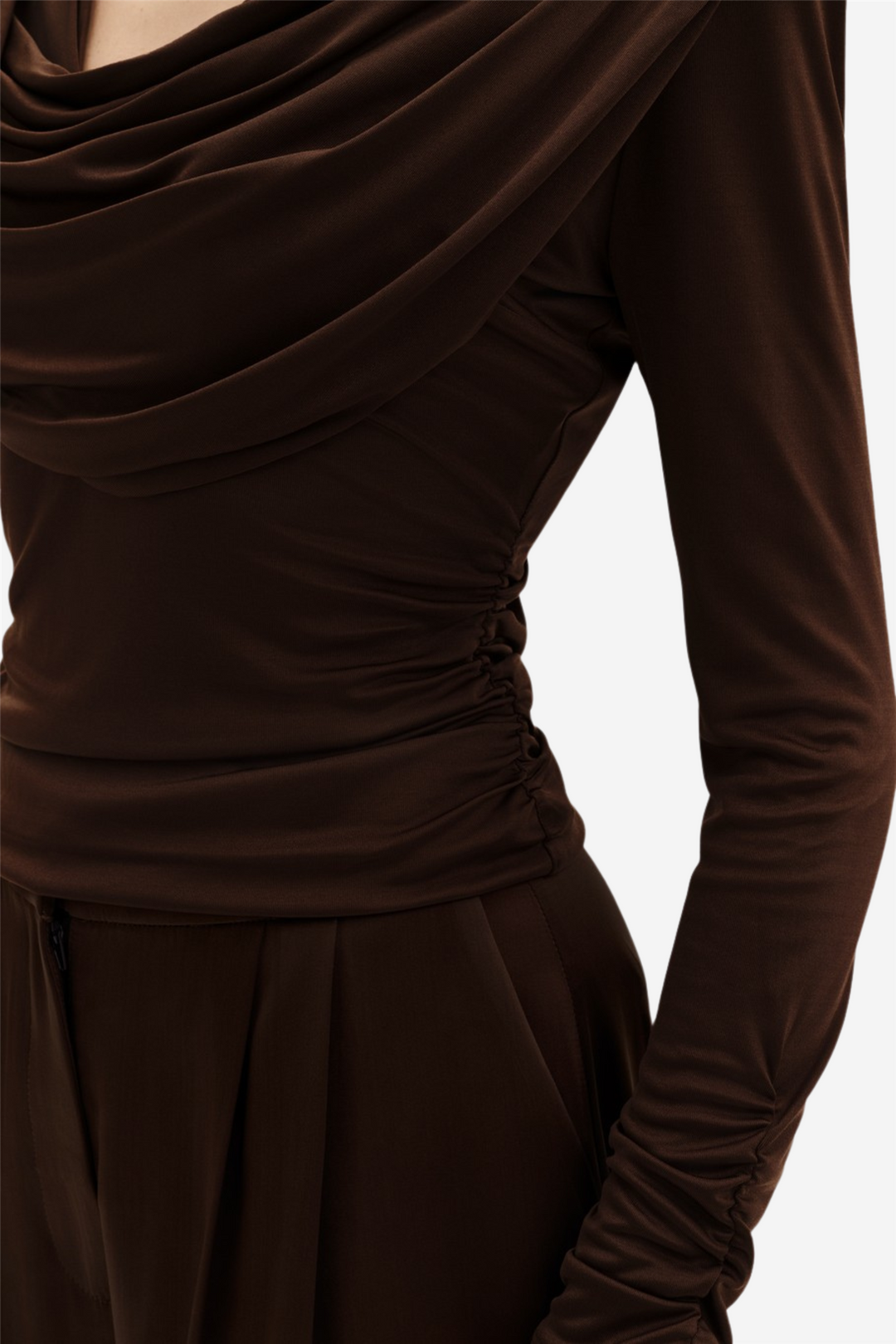 Signe Cowl Neck Jersey Top Dark Brown