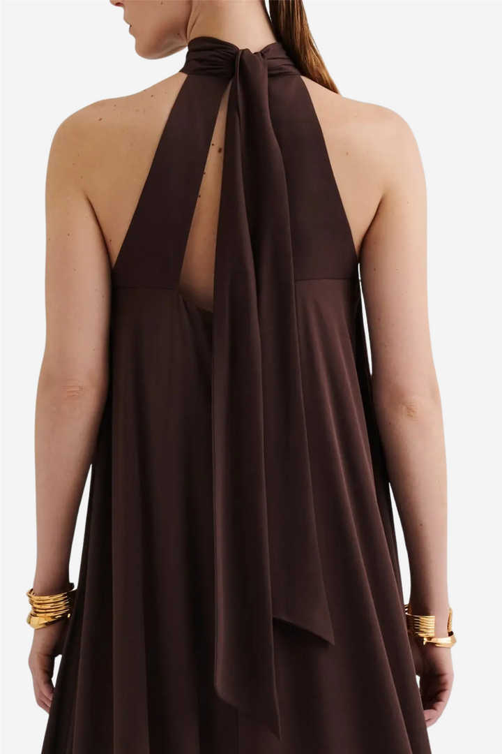Fern Halterneck Ruffled Mini Dress Chocolate