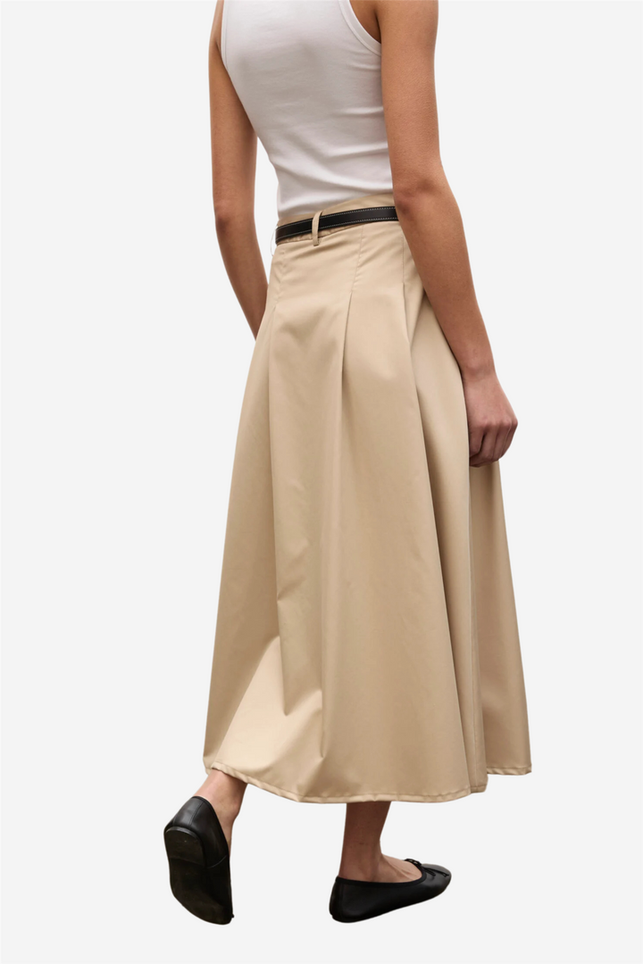 Pleated Midi Skirt Beige