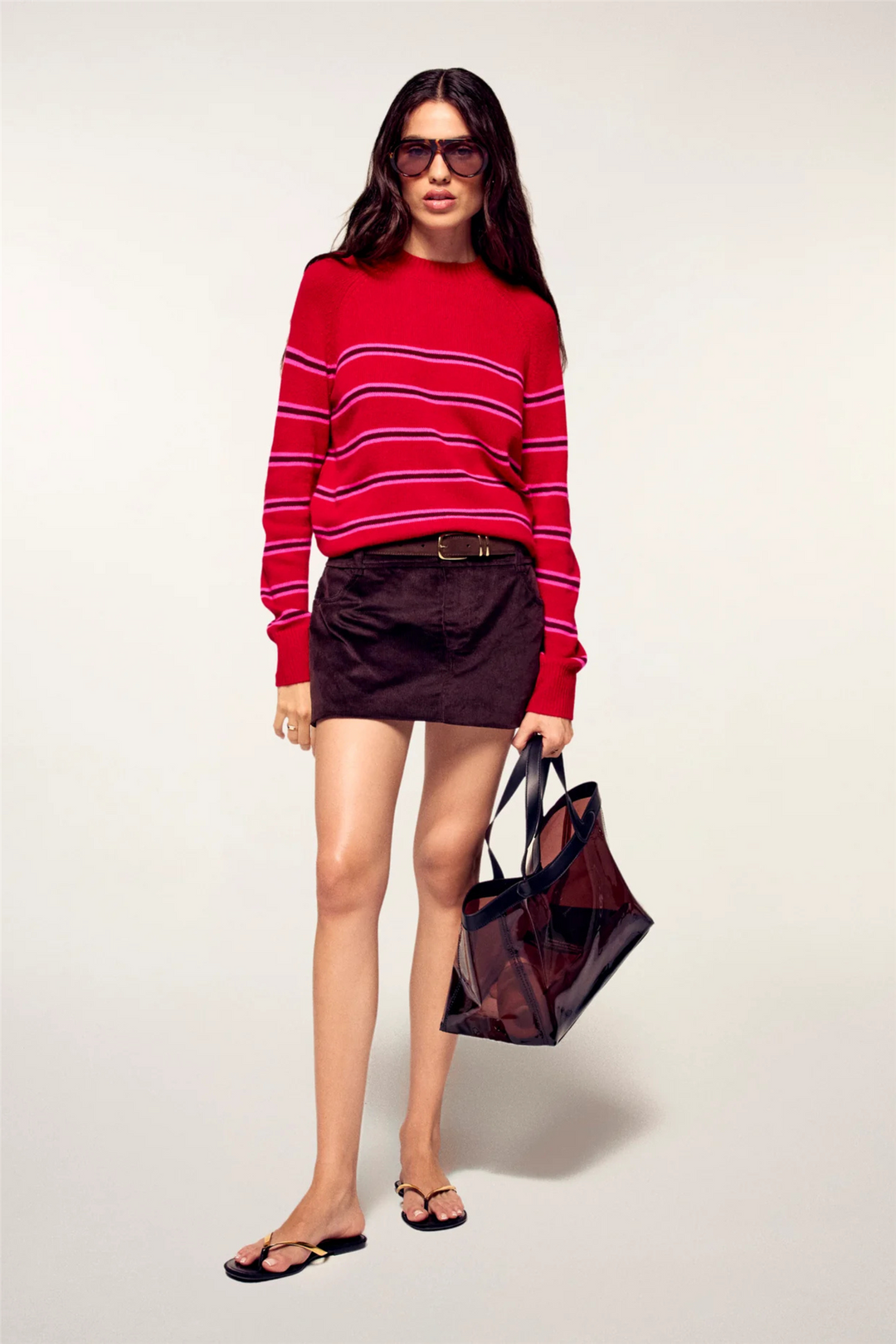 Striped Mock-Neck Sweater Warm Red
