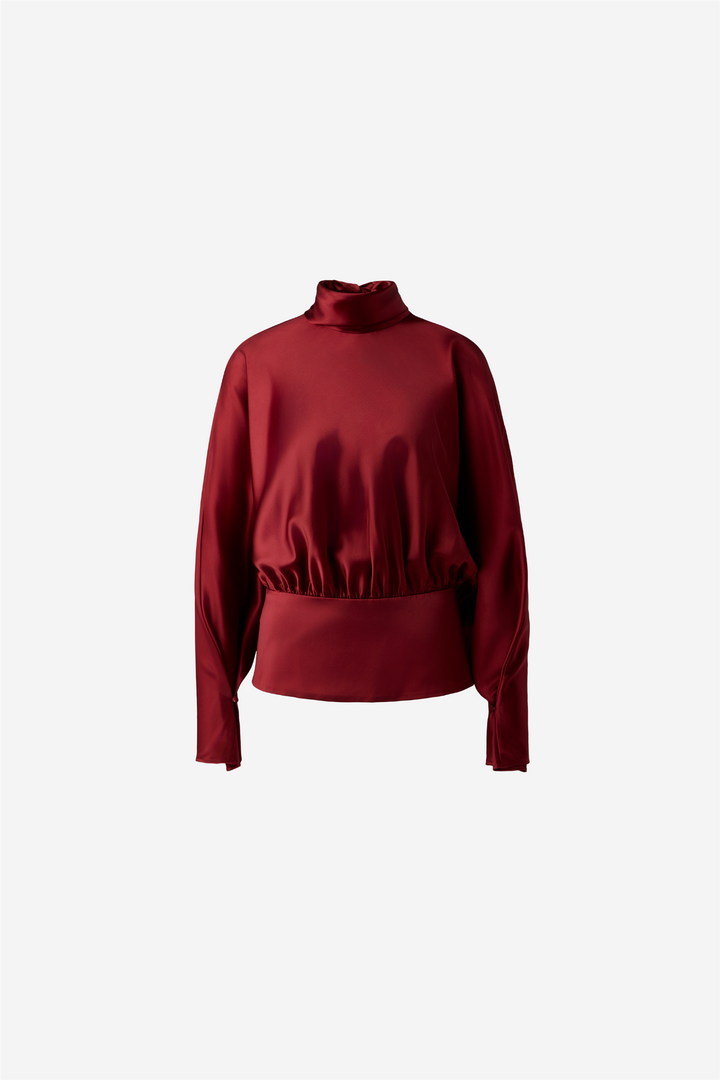 Vilja High-Neck Satin Blouse Ruby