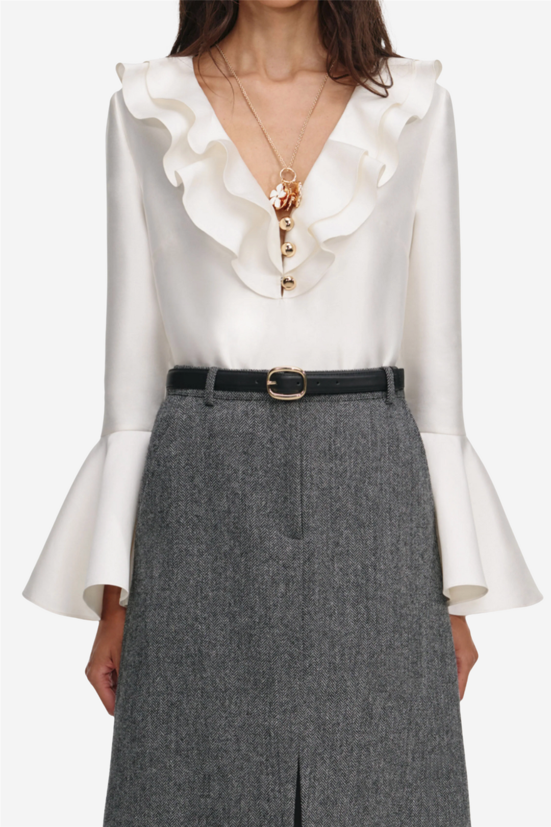 Cream Taffeta Ruffle Top