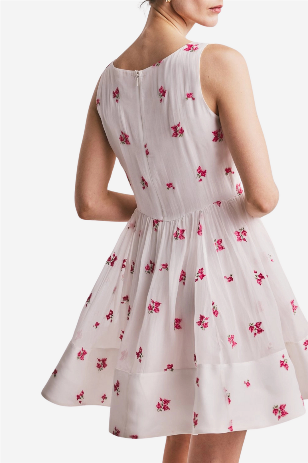 Organza shift dress embroidery pink