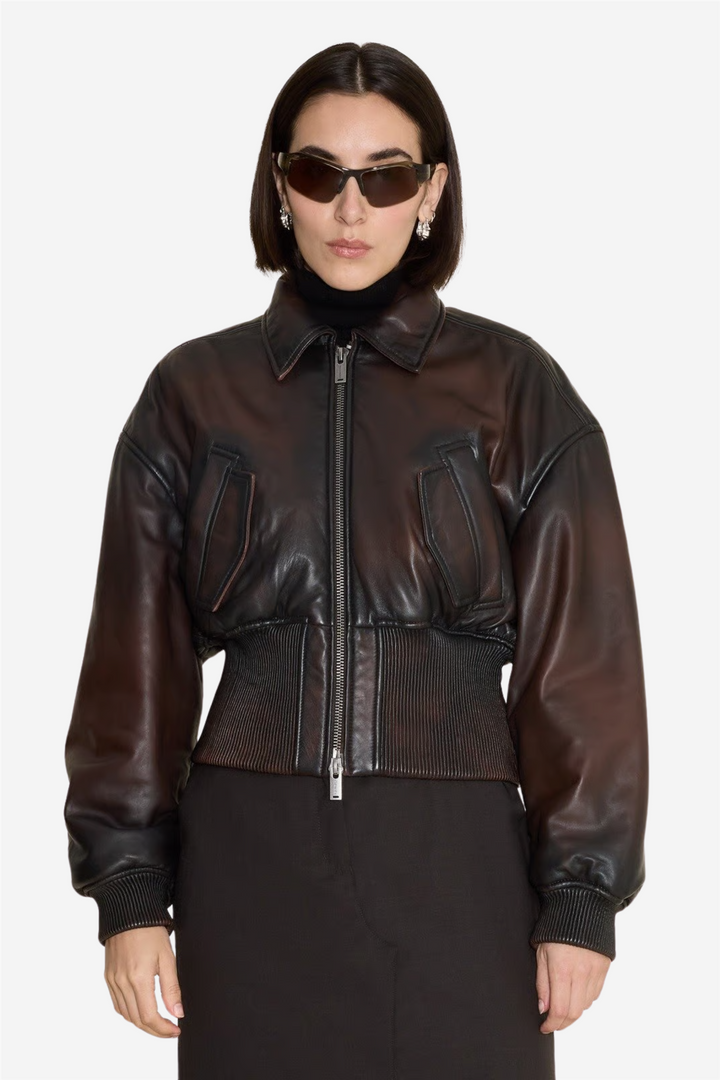 Saphra Leather Jacket Dk. Brown