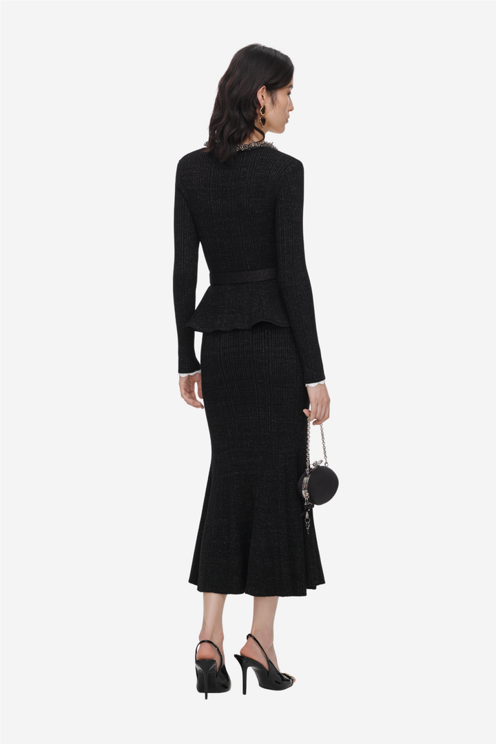 Lurex Rib Knit Midi Dress Black