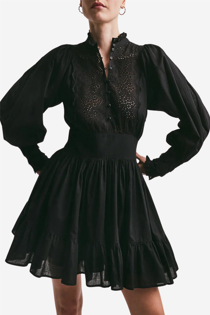 Cotton slub mini dress black
