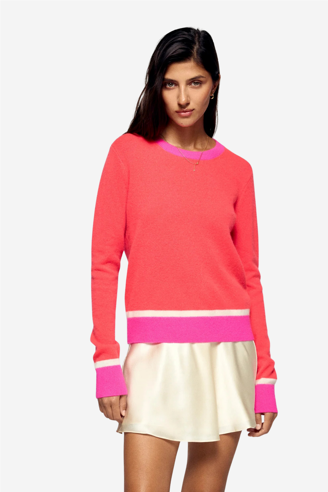 Contrast Crewneck Sweater Cosmic Coral