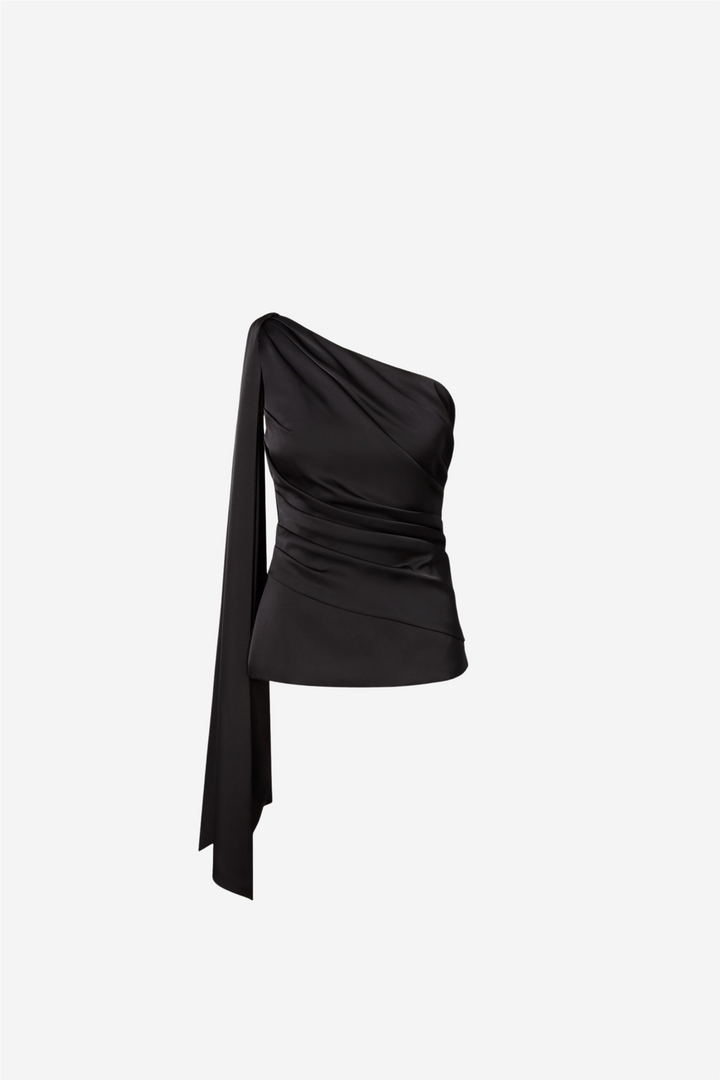 Nelly Draped One Shoulder Top Black