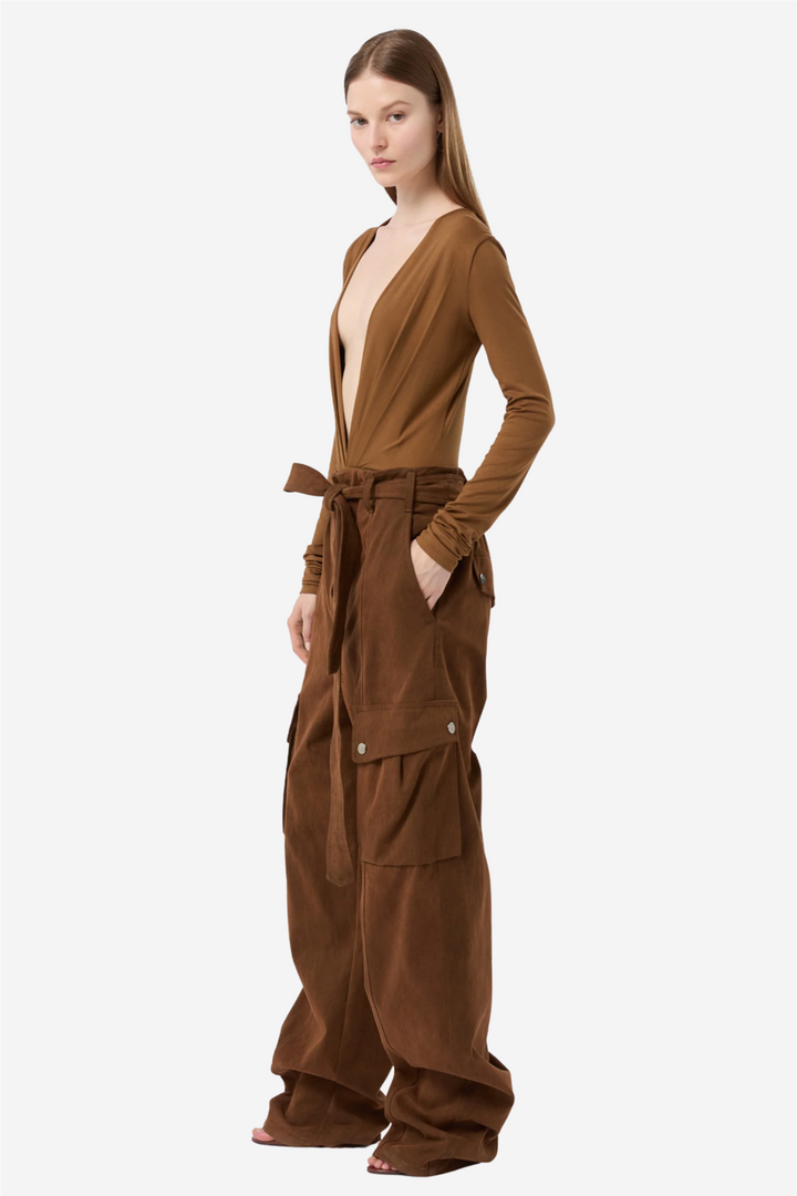 Zelda Bodysuit Deep V Neck Cigar