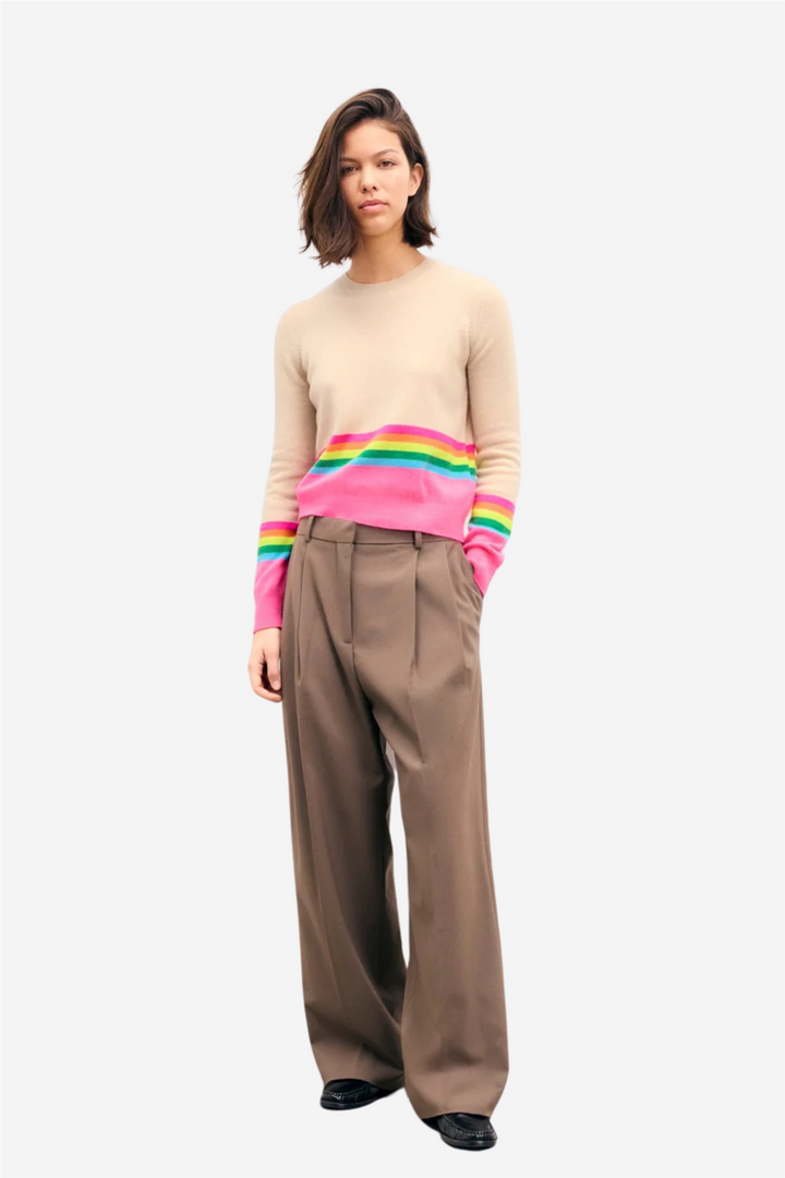 Low Crewneck Sweater With Multicolored Stripes Sable