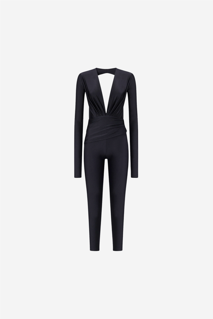 Zelda Jumpsuit Deep V Neck Black