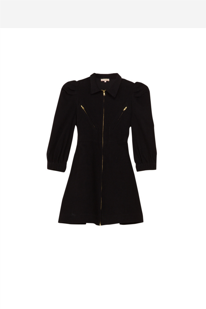 Baby Cord Collared Dress Black