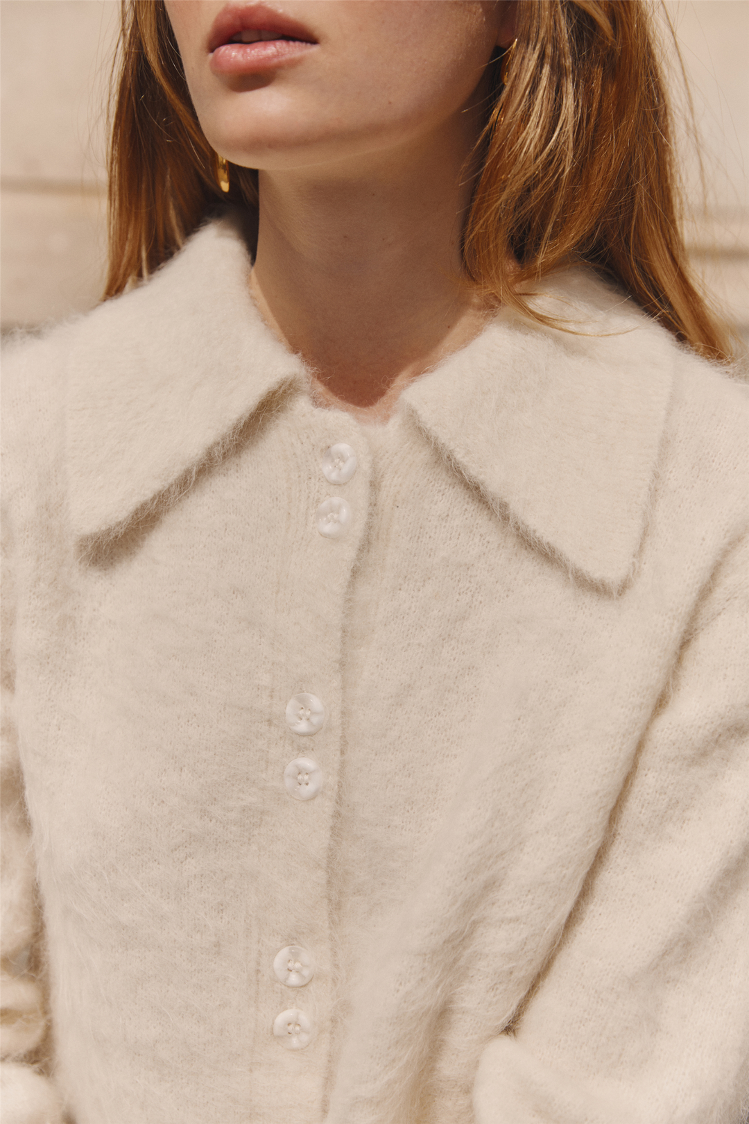 Hairy Knit Polo Off White