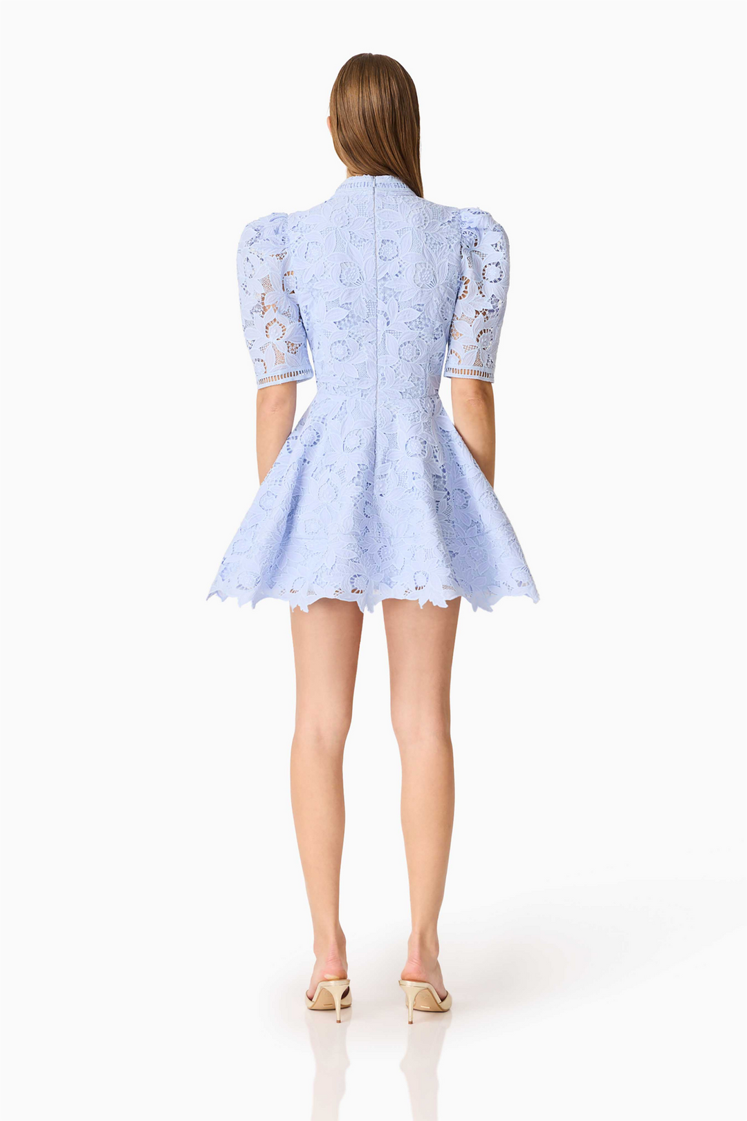 Lacy Puff Sleeve Mini Dress Powderblue