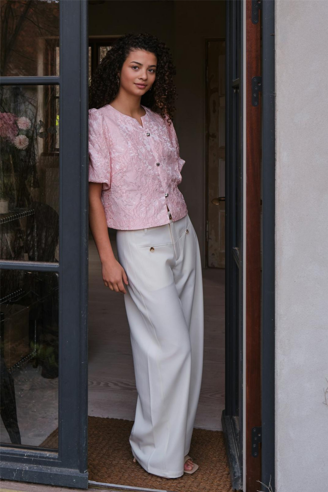 Aisa Soft Brocade Blouse Light Pink