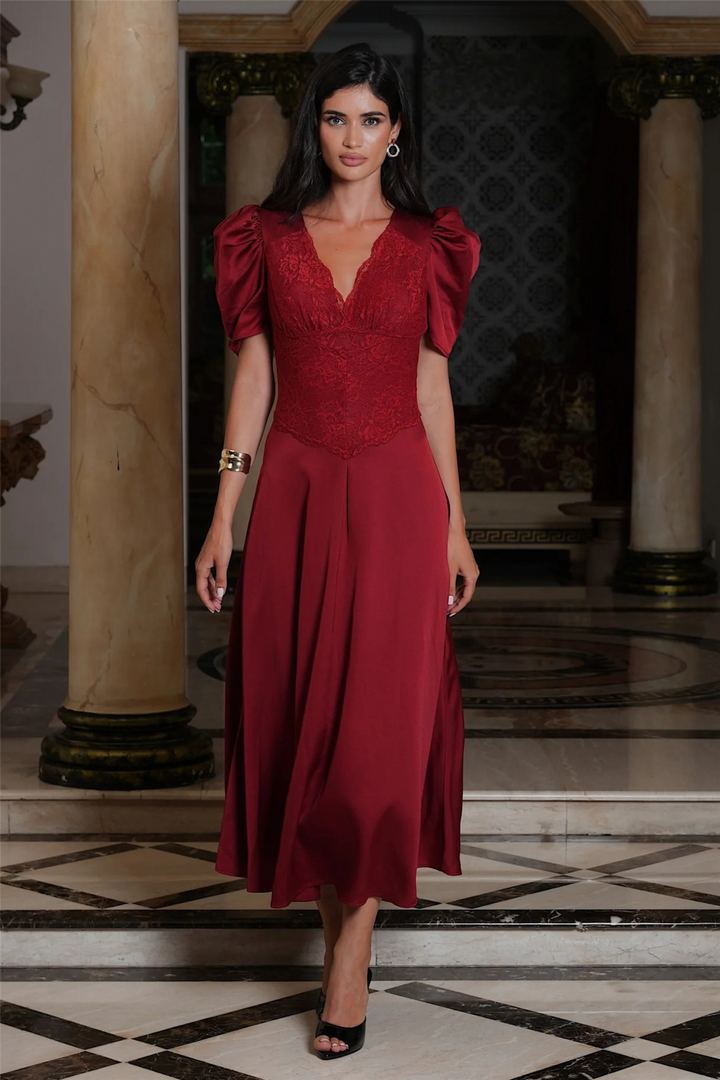 Francis Lace Midi Dress Red