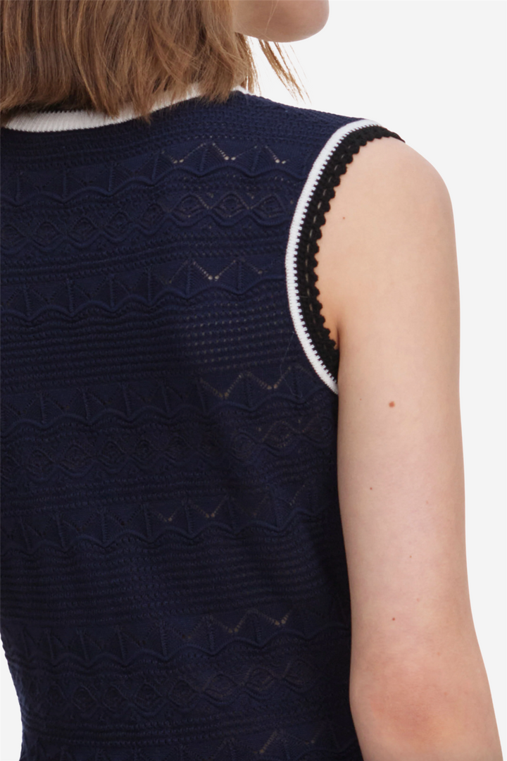 Peplum Pointelle Knit Mini Dress Navy