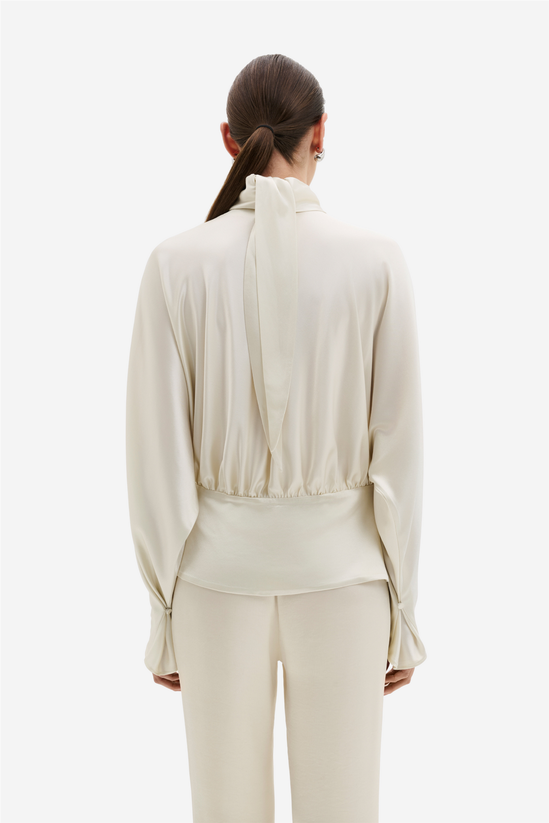 Vilja High-Neck Satin Blouse Pearl