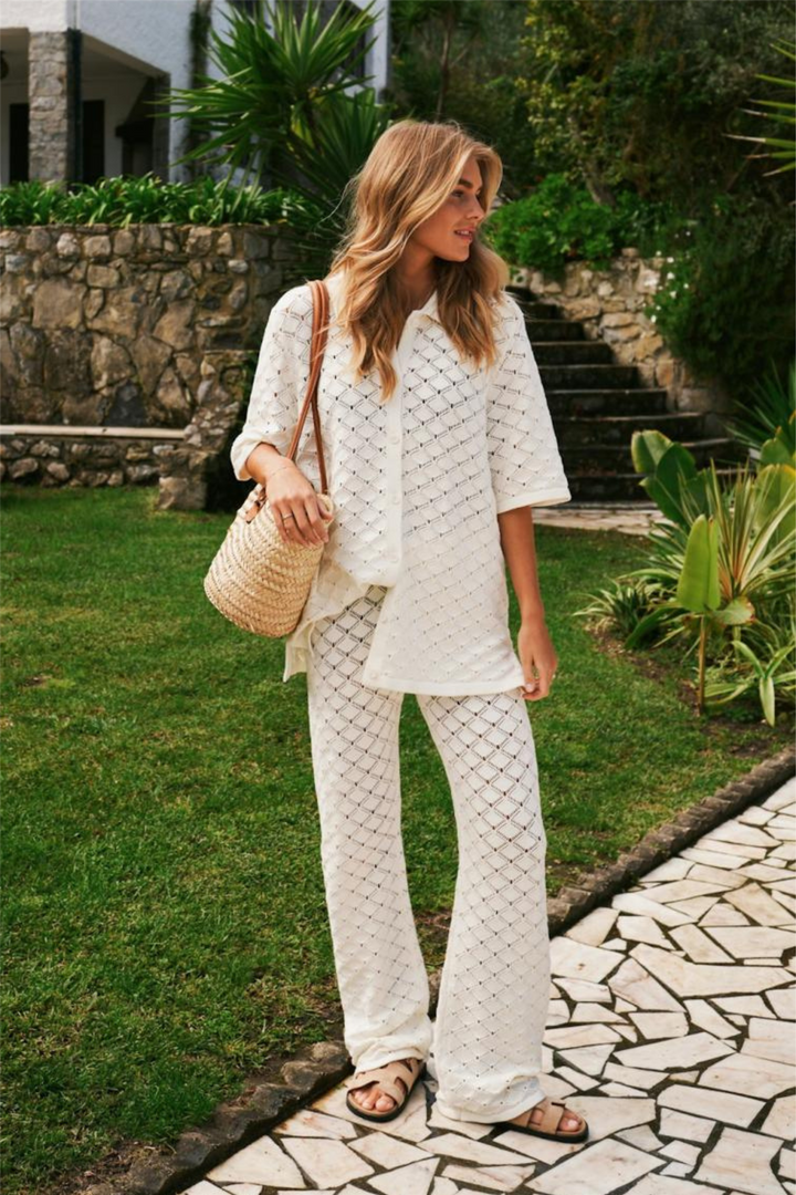 Rizzy Crochet Pants Off White