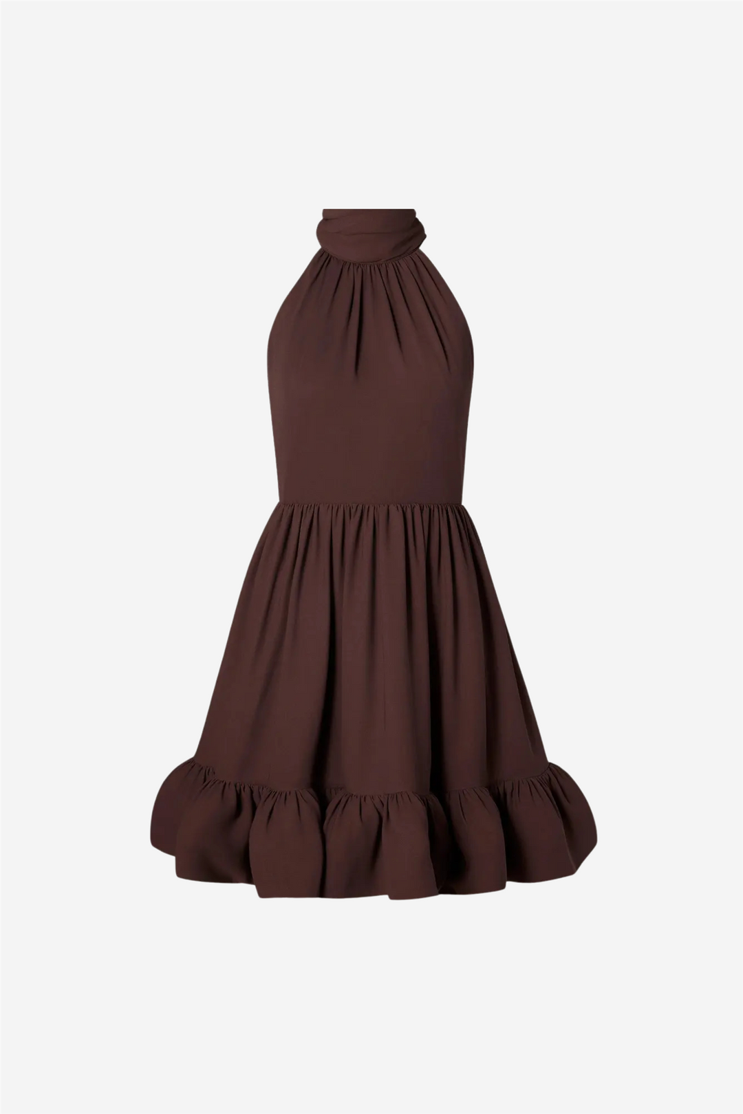 Fern Halterneck Ruffled Mini Dress Chocolate