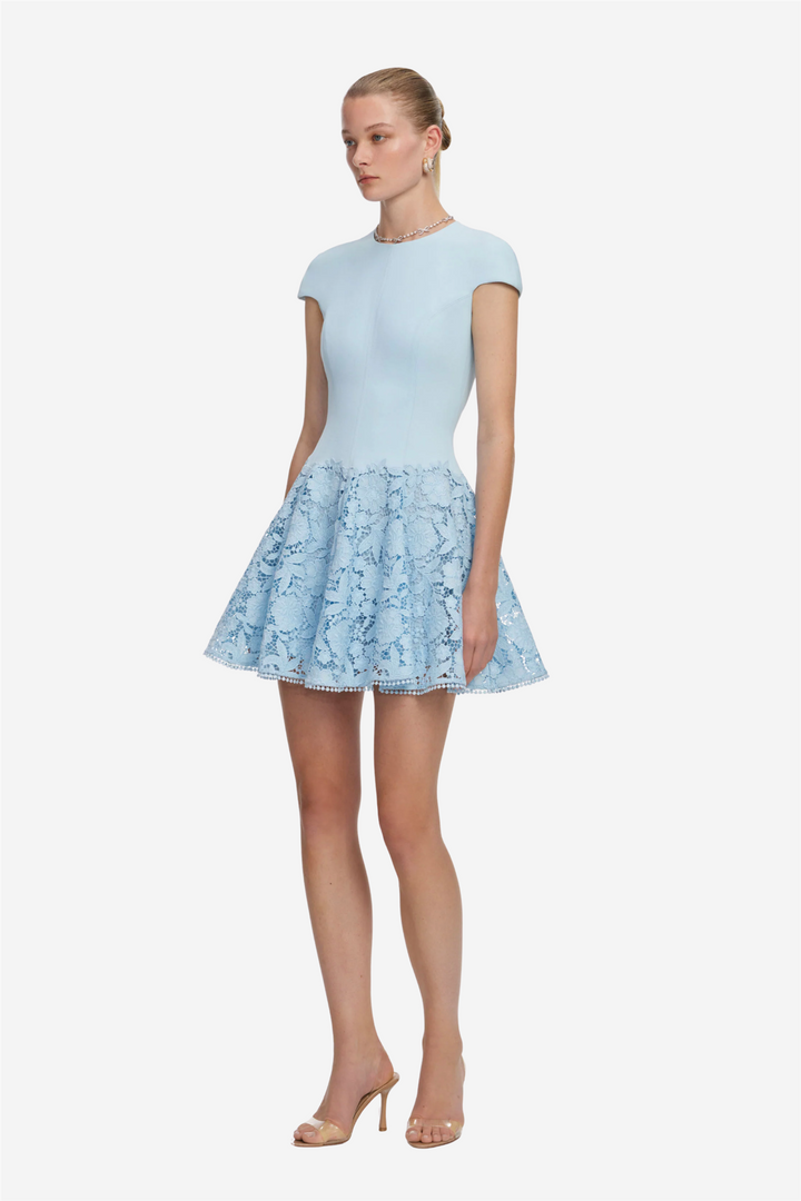 Crepe Lace Mini Dress Blue